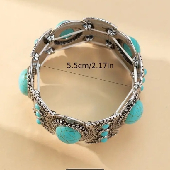 Ethnic Style Elastic Turquoise Bracelet - Picture 4 of 4